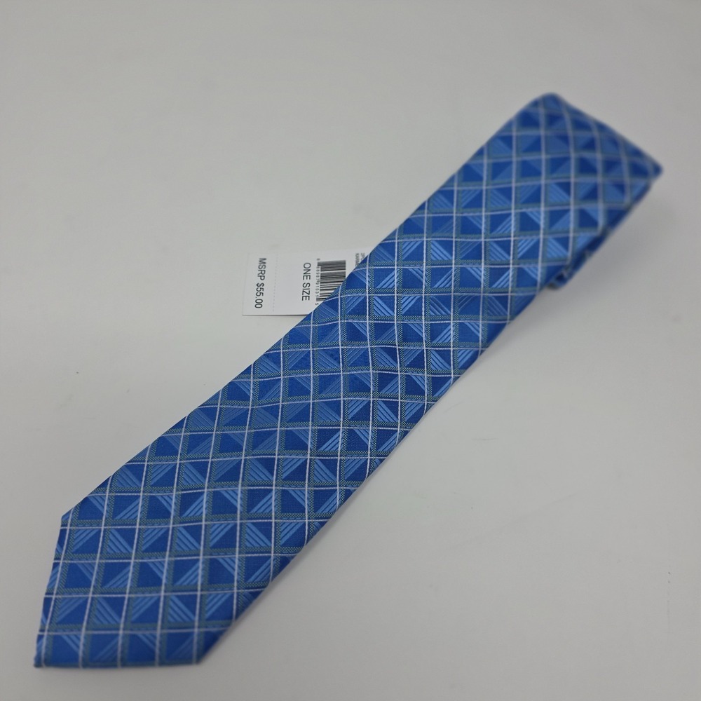 Perry‎ Ellis Portfolio Neck Tie Mens One Size Blue Geometric Karmen Grid NWT